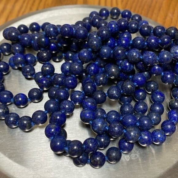 Vintage Long Heavy Blue Lapis Lazuli Beaded Necklace - Picture 3 of 3